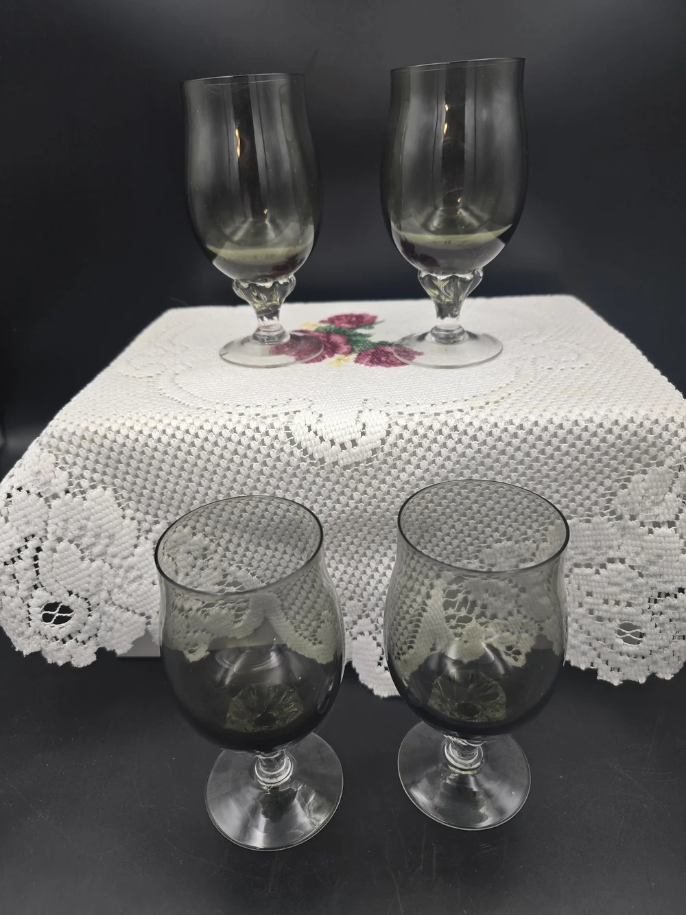 Set of 4 Smoke-Tinted Goblets - Elegant Gray Glassware